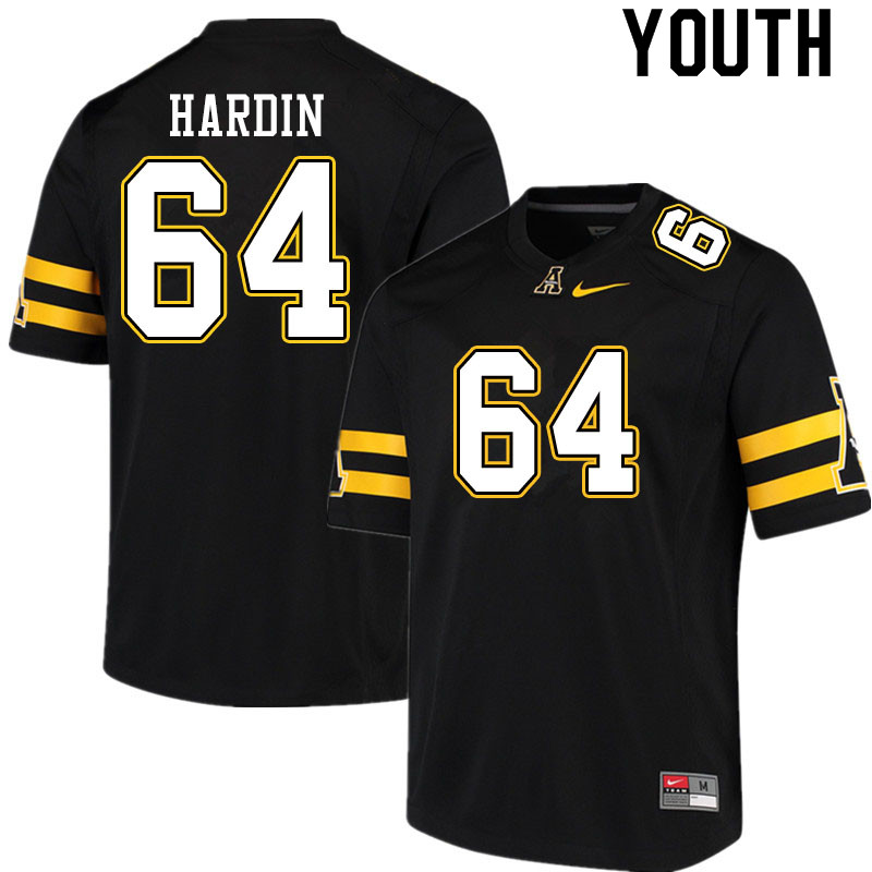 Youth #64 Will Hardin Appalachian State Mountaineers College Football Jerseys Sale-Black - Click Image to Close